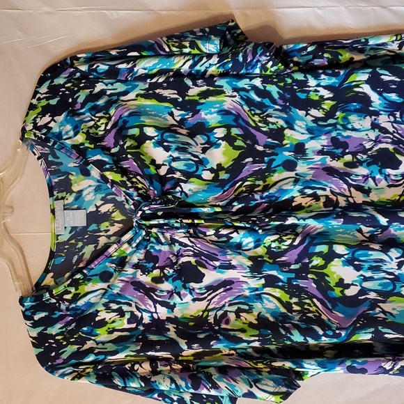 Liz & Me Catherines 3X stretchy short sleeve top NWOT V-neck multi color - Picture 3 of 10
